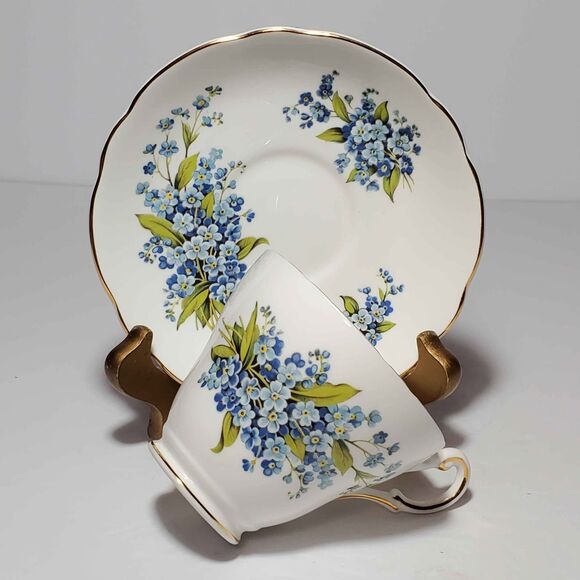 Regency Teacup and Saucer Forget-Me-Not Flowers Vintage - Picture 9 of 9